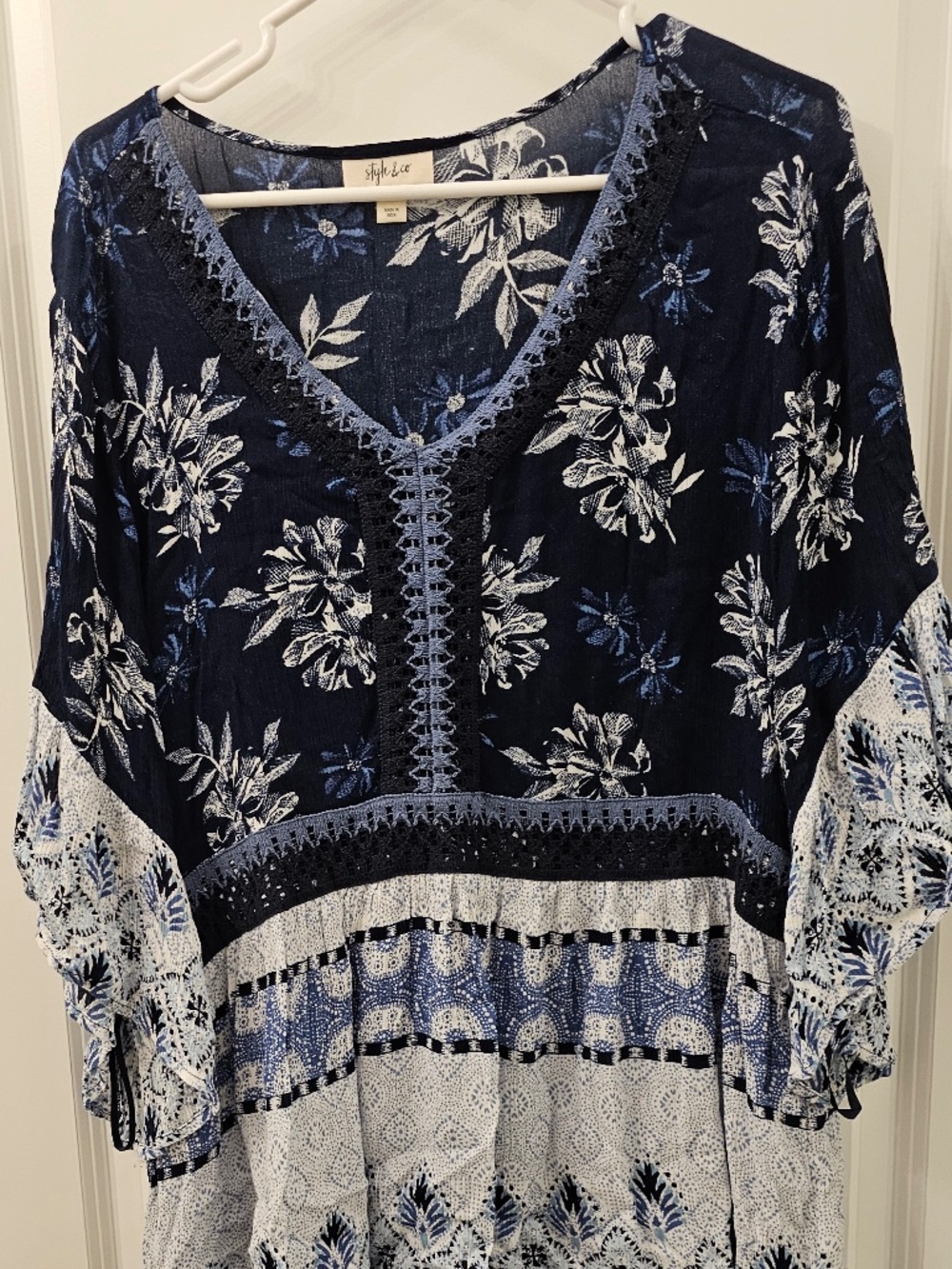 Style & Co Mixed‑Print Crochet‑Trim Top – Size XXL